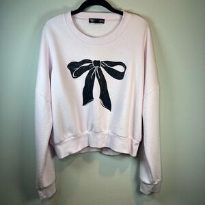 Vinyl Icons Big Bow Graphic Sweatshirt Pink Fleece Cropped Cozy Chic Women’s XL